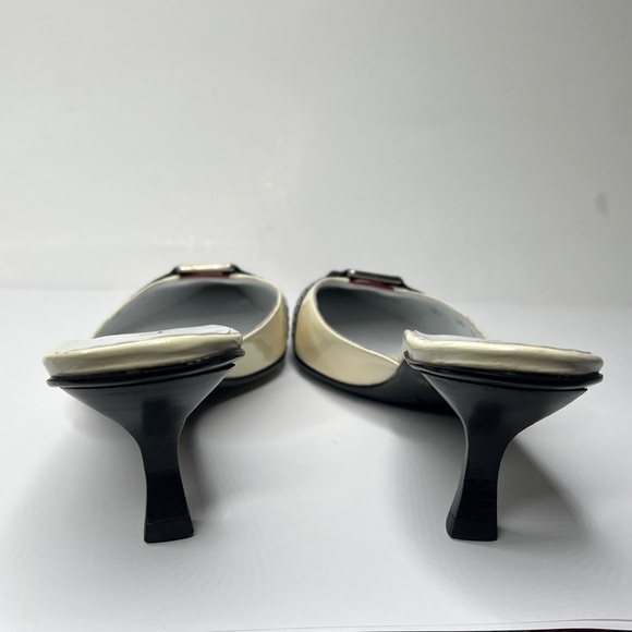 Lario Sz 36 Kitten Heel Patent Leather Ribbon Pointed Toe Slip On Mules Shoes - Picture 6 of 13